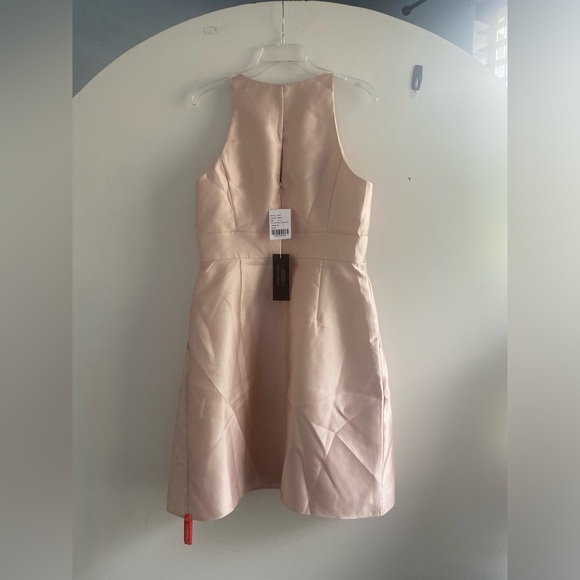 Alfred Sung High-Neck Satin Cocktail Dress With Pockets - D769 - Picture 9 of 10